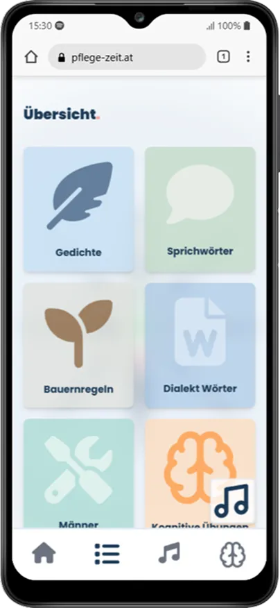 Übersichtseite der PflegeZeit App
